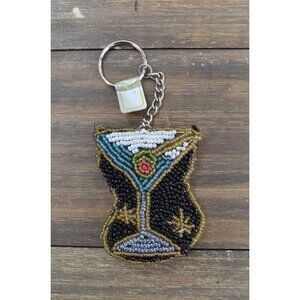 C. Marie Beaded Bag Tag Dirty Olive Blue Martini Weighted Keychain
